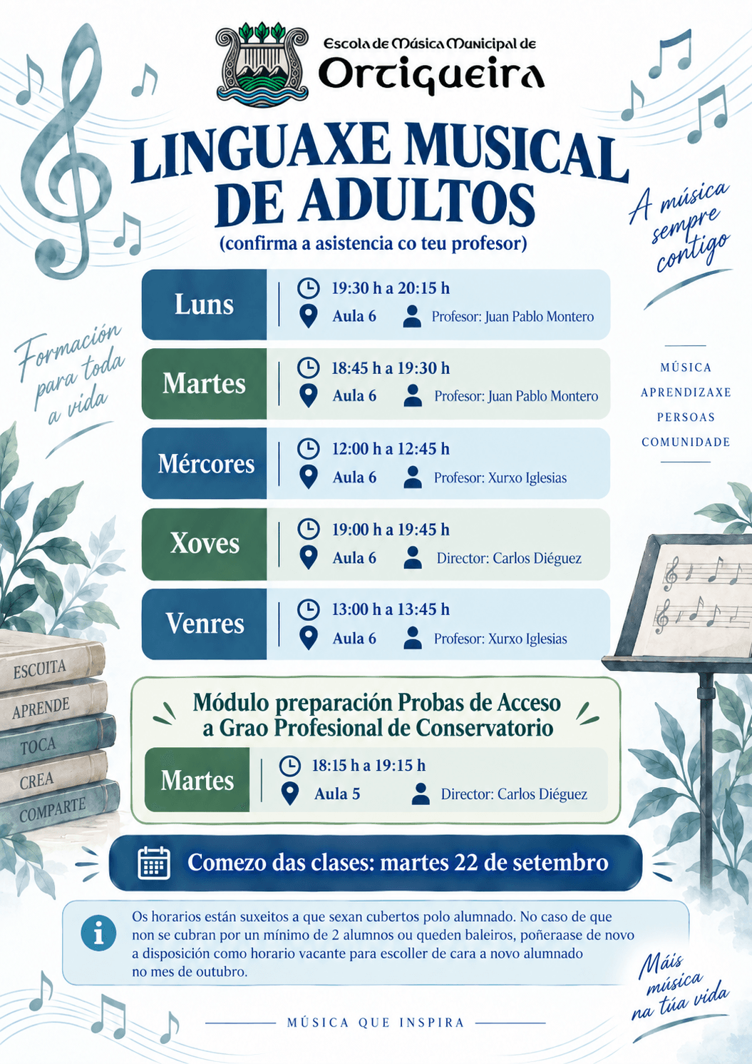 Horarios Linguaxe Musical (Adultos)